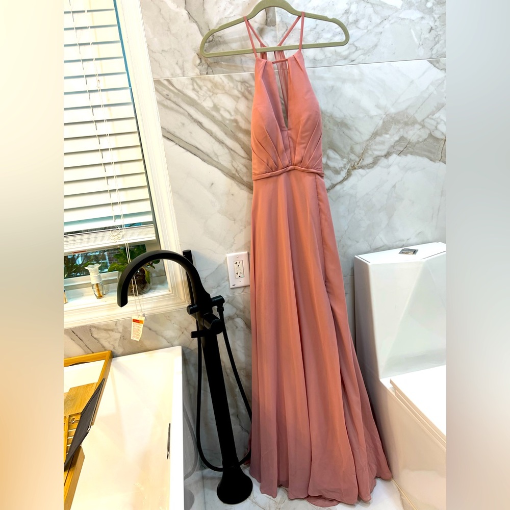 AZAZIE Spaghetti Strap Floor Length Dress Worn Once - Dusty Rose Pink Size A8